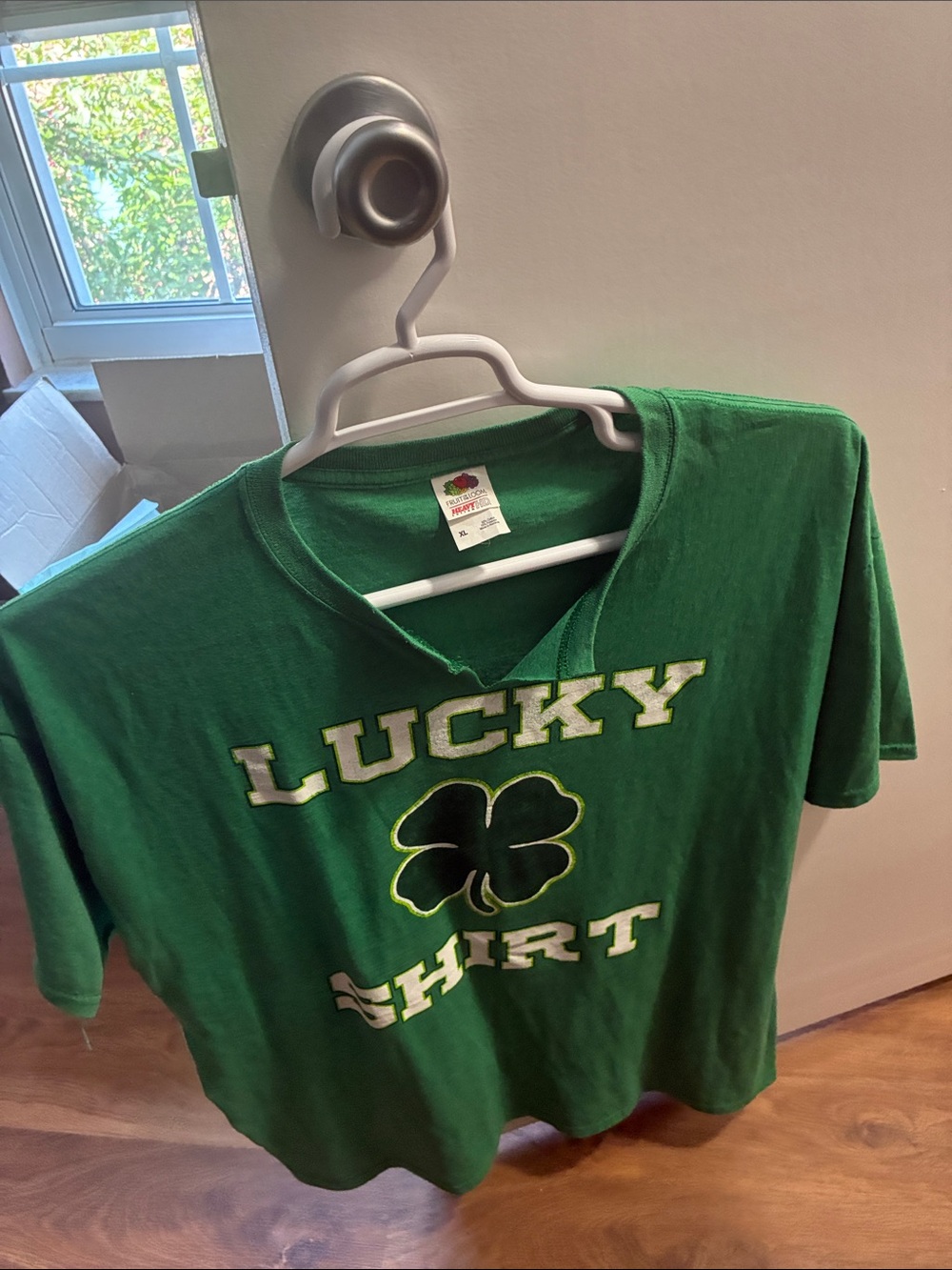 Fruit of the Loom Green Tee with Shamrock "Lucky Shirt" Graphic